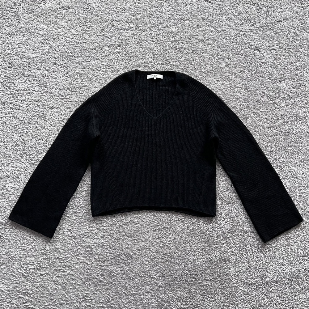 ALMINA CONCEPT Ribbed V-Neck Pullover Sweater Womens S Black Cropped Long Sleeve